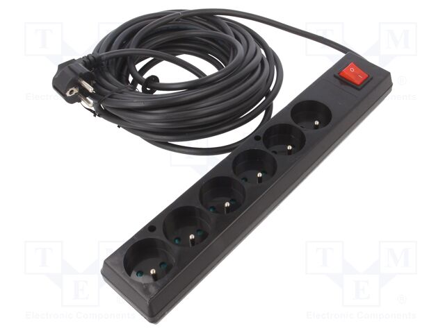 Extension lead; 3x1.5mm2; Sockets: 6; PVC; black; 10m; 16A
