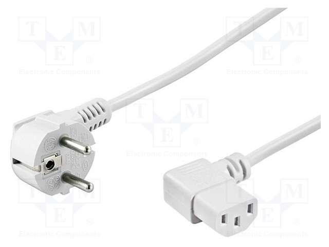 Cable; CEE 7/7 (E/F) plug angled,IEC C13 female 90°; 3m; white