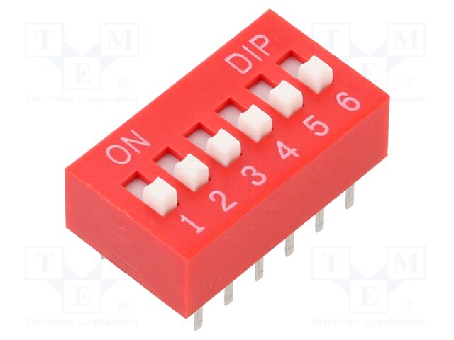 Switch: DIP-SWITCH; Poles number: 6; OFF-ON; 0.025A/24VDC; Pos: 2/6