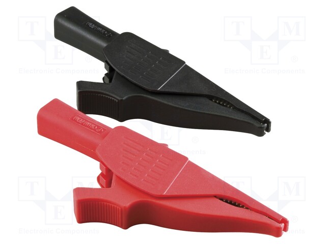 Crocodile clip; 6A; black,red; Grip capac: max.40mm; 1kV; 2pcs.