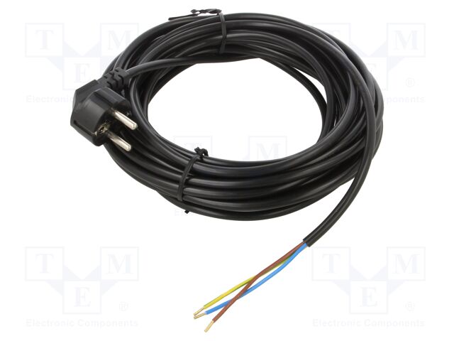 Cable; CEE 7/7 (E/F) plug angled,wires; PVC; 10m; black; 16A; 250V