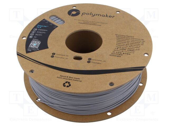 Filament: PLA; 1.75mm; grey; 190÷230°C; 1kg; Table temp: 45°C