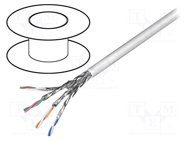 Wire; S/FTP; 6; solid; CCA; 4x2x23AWG; PVC; grey; 100m