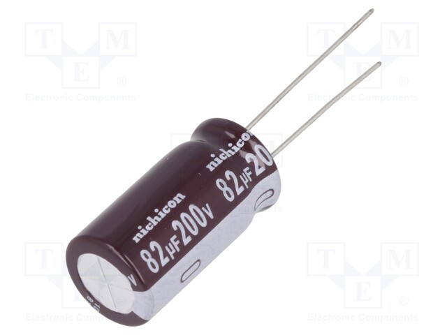 Capacitor: electrolytic; THT; 82uF; 200VDC; Ø12.5x25mm; Pitch: 5mm