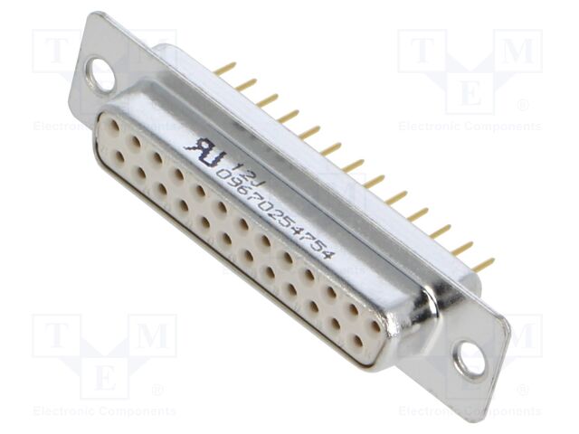 D-Sub; PIN: 25; socket; female; on PCBs; straight; THT