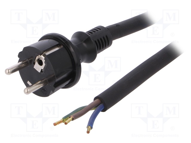 Cable; SCHUKO plug,CEE 7/7 (E/F) plug,wires; 4m; black; rubber