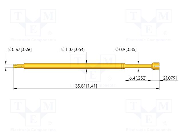 Test needle; Spring compression: 4.3mm; 6.35mm; 8A; CuBe; Ø: 1.8mm