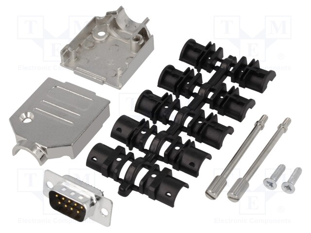 D-Sub; PIN: 9; plug; male; soldering; for cable; black