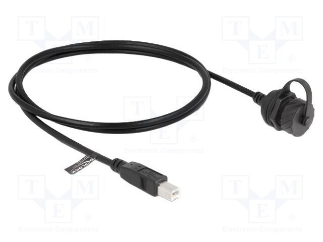 Cable; with flap; USB B socket,USB B plug; 1m; black; IP68; 24AWG