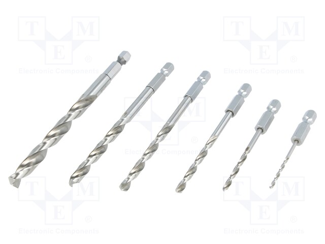 Drill bit; metal; Ø: 2mm,3mm,4mm,5mm,6mm,8mm; HSS; Pcs: 6