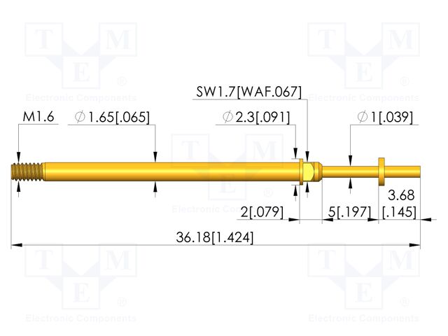 Test needle; Spring compression: 4mm; 5mm; 8A; CuBe; gold-plated