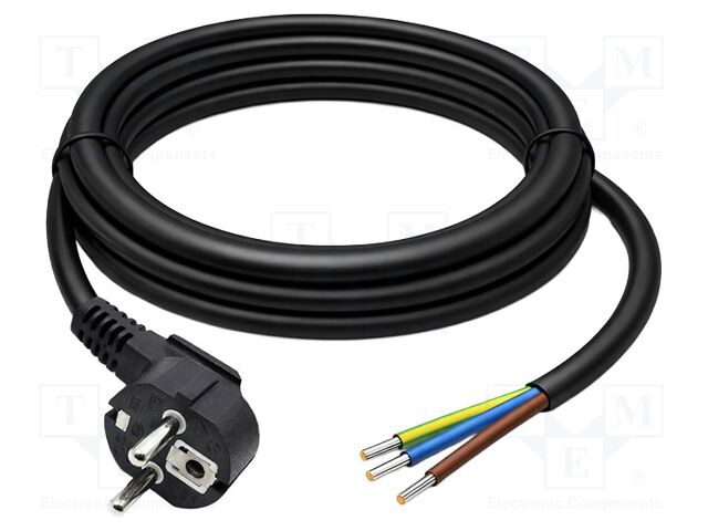 Cable; 3G1.5mm2; CEE 7/7 (E/F) plug angled,wires; PVC; 1.8m; 230V