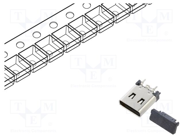 Connector: USB C; socket; SMT; PIN: 16; vertical; top board mount