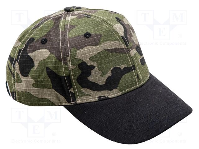 Baseball cap; adjustable; camo green and black; cotton; 180g/m2