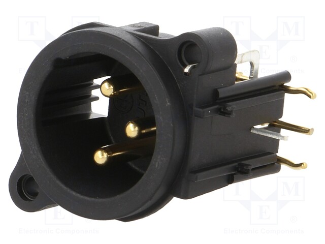 Socket; XLR; male; PIN: 3; angled 90°; THT; black; 6A; 19.8x19.8mm