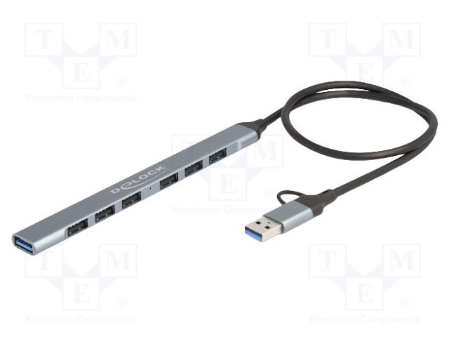 Hub USB; USB A socket x7,USB A plug,USB C plug; silver; 0.5m