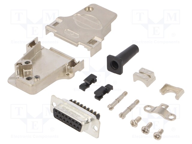D-Sub; PIN: 15; plug; female; soldering; for cable; black