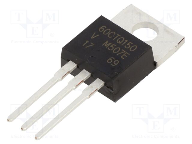 Schottky Rectifier, 150 V, 60 A, Dual Common Cathode, TO-220AB, 3 Pins, 1.09 V