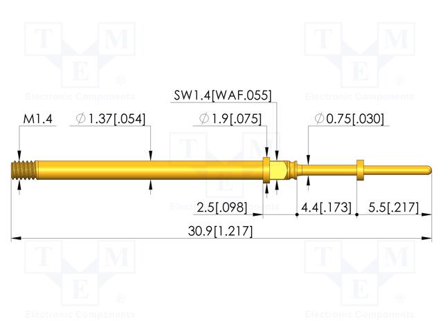 Test needle; Spring compression: 3.5mm; 4.4mm; 5A; CuBe; Ø: 0.65mm
