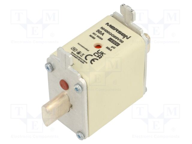 Fuse: fuse; gG; 50A; 690VAC; 250VDC; ceramic,industrial; NH00