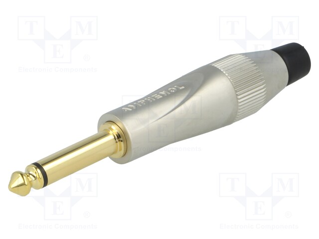 Plug; Jack 6,35mm; male; mono; straight; for cable; soldering; grey