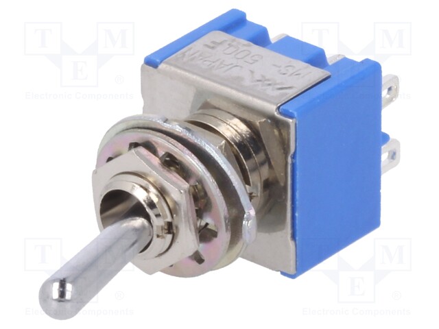 Switch: toggle; Pos: 2; DPDT; ON-ON; 6A/125VAC; Leads: for soldering