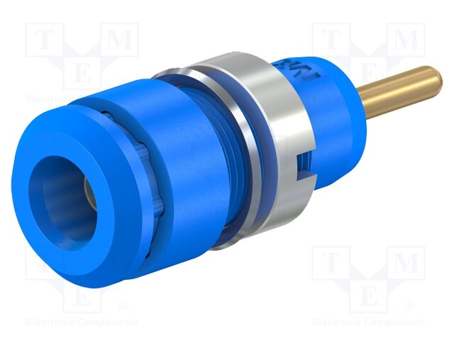 Socket; 2mm banana; 10A; 29mm; blue; Mounting: push-in,on panel