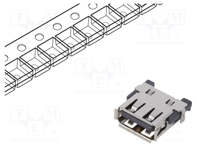 Socket; USB A; SMT; PIN: 4; horizontal; middle board mount; USB 2.0