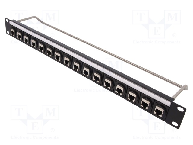 Patch panel; RJ45; Cat: 6a; RACK; screw; Number of ports: 16; M3