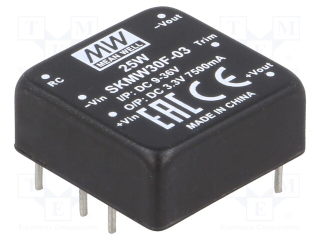 Converter: DC/DC; 30W; Uin: 9÷36V; 3.3VDC; Iout: 0÷7500mA; 1"x1",DIP