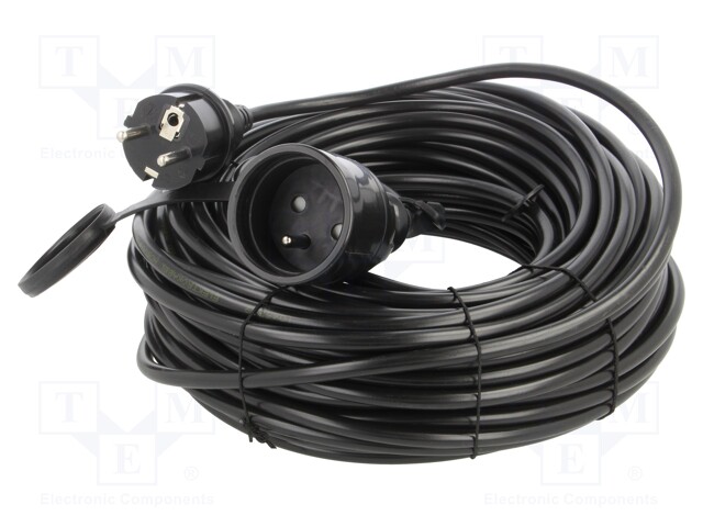 Extension lead; Sockets: 1; PVC; black; 3x1mm2; 30m; 10A; STANDARD