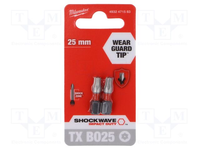 Screwdriver bit; Torx® with protection; T25H; Overall len: 25mm
