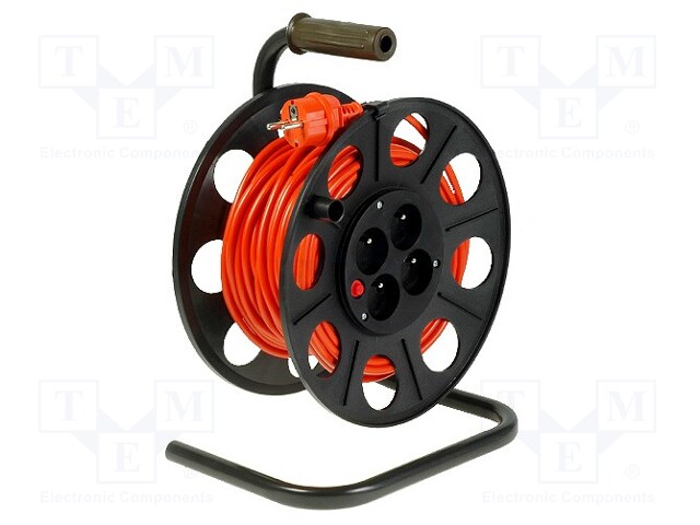 Extension lead; reel; Sockets: 4; PVC; orange; 3x1,5mm2; 20m; 10A