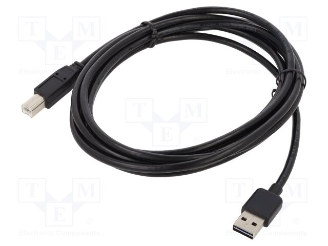Cable; USB 2.0; USB A plug double sided,USB B plug; 3m; black