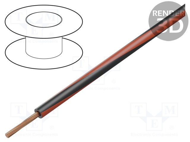 Wire; X07V-K; stranded; Cu; 1.5mm2; PVC; black-red; 450V,750V