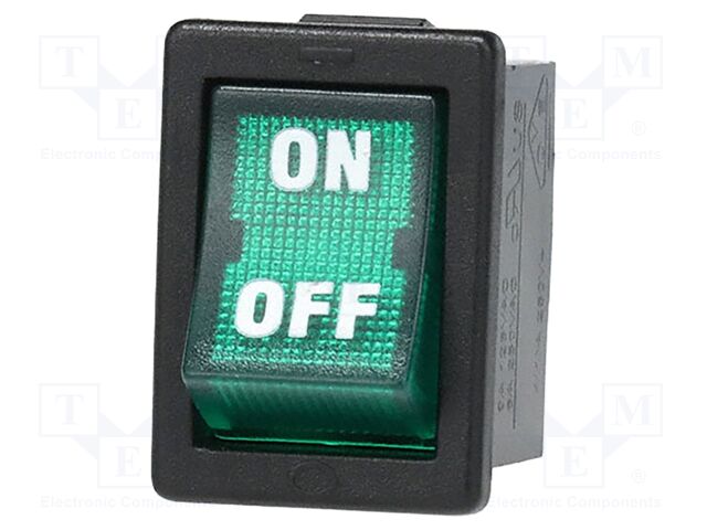 ROCKER; DPST; ON-OFF; 9A/125VAC; green; neon lamp; R1973; -30÷65°C