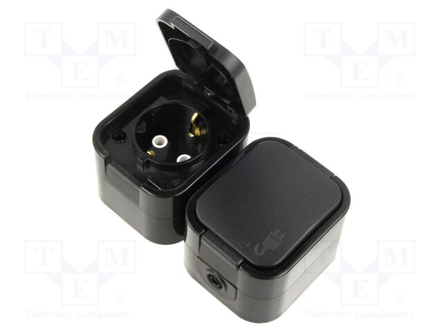 Connector: AC supply; socket; 2P+PE; 250VAC; 16A; grey; wall mount