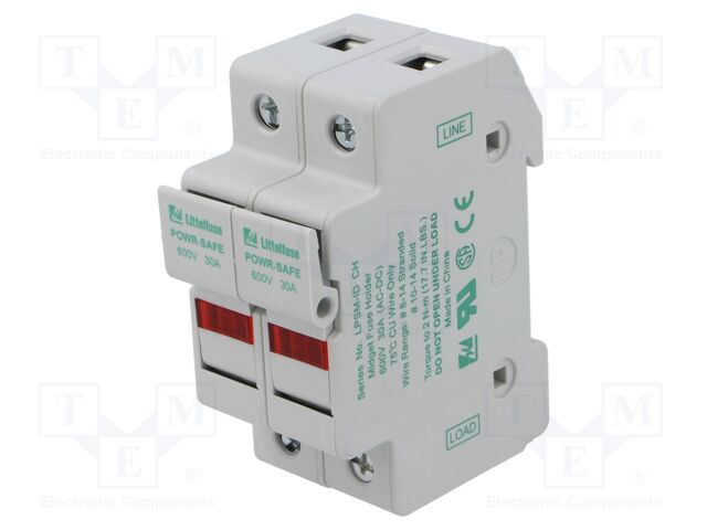 Fuse holder; cylindrical fuses; 10x38mm; DIN; 30A; 600V; Poles: 2