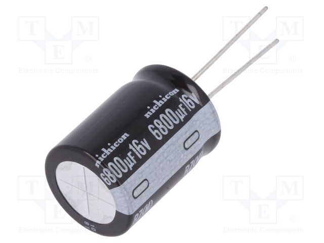 Capacitor: electrolytic; THT; 6800uF; 16VDC; Ø18x25mm; Pitch: 7.5mm