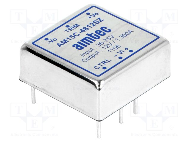 Converter: DC/DC; 15W; Uin: 36÷75V; 12VDC; Iout: 1.3A; 1"x1"; 18g