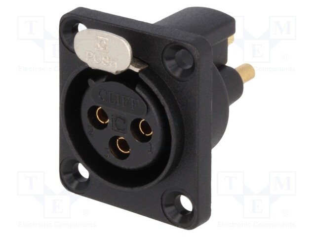 Socket; XLR; female; PIN: 3; with push button,sealed; soldering