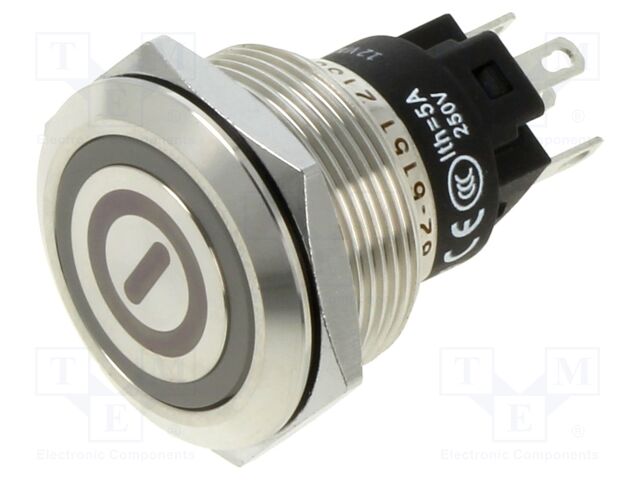 Vandal Resistant Switch, Engraved, On / Off, 82 Series, 22 mm, SPDT, Maintained, Round Flush