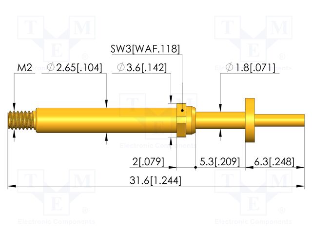 Test needle; Spring compression: 4mm; 5mm; 8A; CuBe; gold-plated