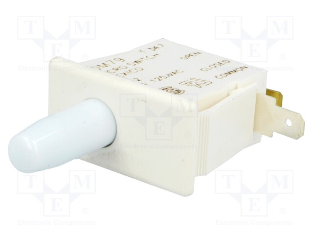 Switch: door; Pos: 2; SPDT; 10A/250VAC; white; Cutout: 28.4x14mm