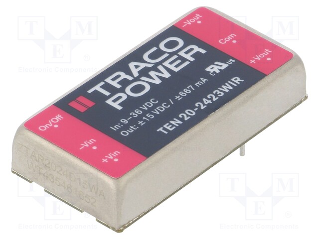 Converter: DC/DC; 20W; Uin: 9÷36V; Uout: 15VDC; Uout2: -15VDC; 2"x1"