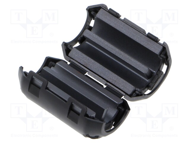 Ferrite: two-piece; on round cable; Ø: 6mm; 50Ω; A: 23mm; B: 22mm