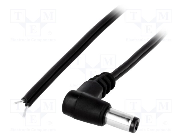 Cable; wires,DC 5,5/2,1 plug; angled; 0.5mm2; black; 0.2m