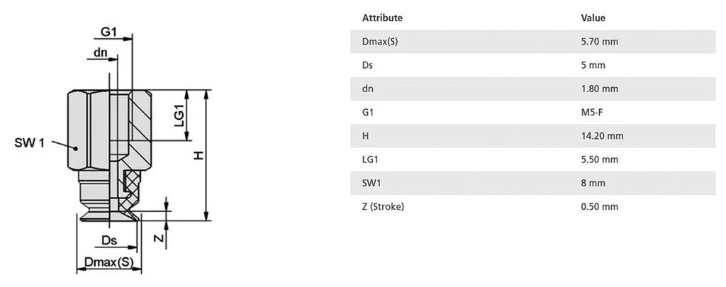 Suction cup; 5mm; 1.1g; M5-F; Shore hardness: 55; 0.01cm3; SUF