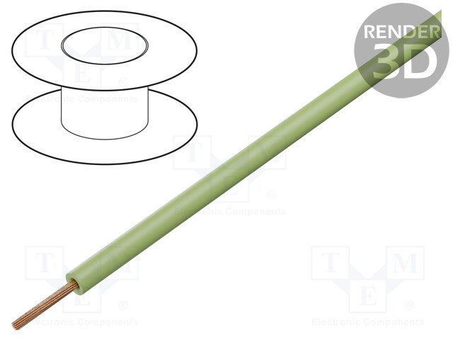 Wire; TLY; stranded; Cu; 0.22mm2; light green; PVC; 150/300V; 200m