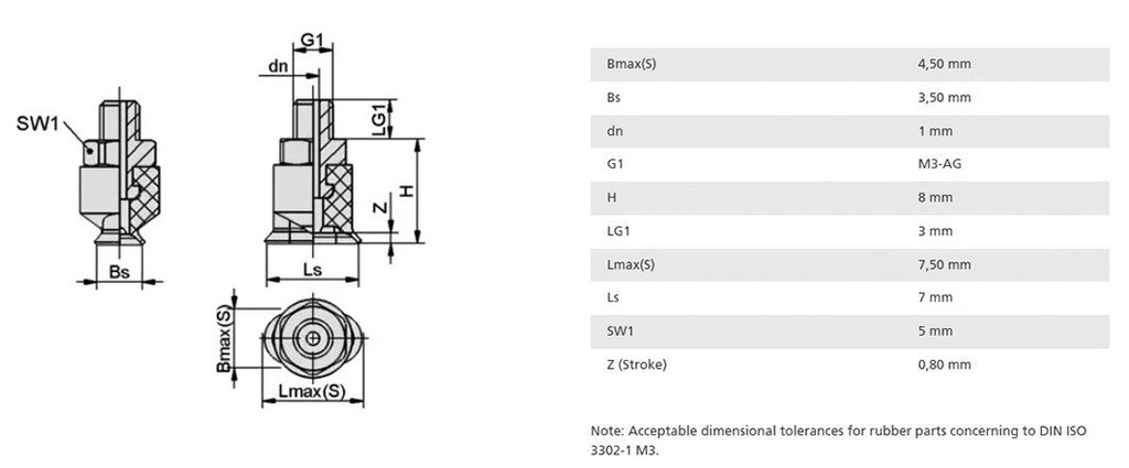 Suction cup; 2g; M3-M; Shore hardness: 55; 0.03cm3; 1N; 3mm; SGON